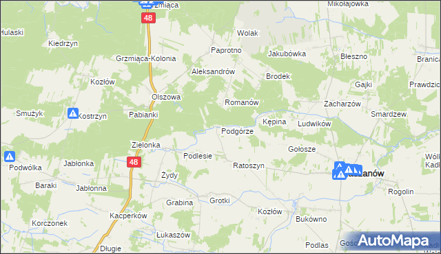 mapa Podgórze gmina Radzanów, Podgórze gmina Radzanów na mapie Targeo