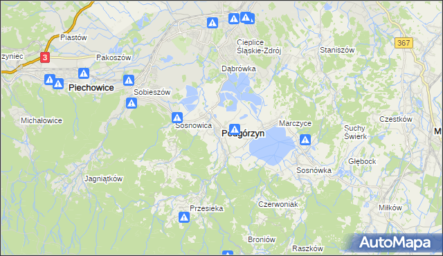 mapa Podgórzyn powiat jeleniogórski, Podgórzyn powiat jeleniogórski na mapie Targeo