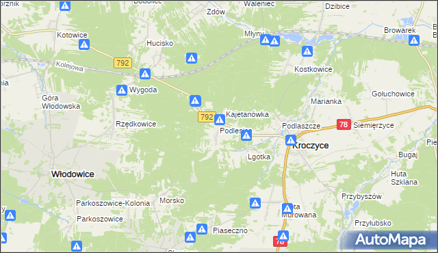 mapa Podlesice gmina Kroczyce, Podlesice gmina Kroczyce na mapie Targeo