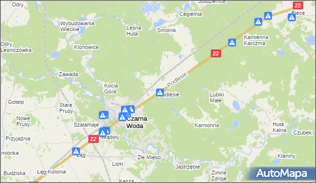 mapa Podlesie gmina Czarna Woda, Podlesie gmina Czarna Woda na mapie Targeo