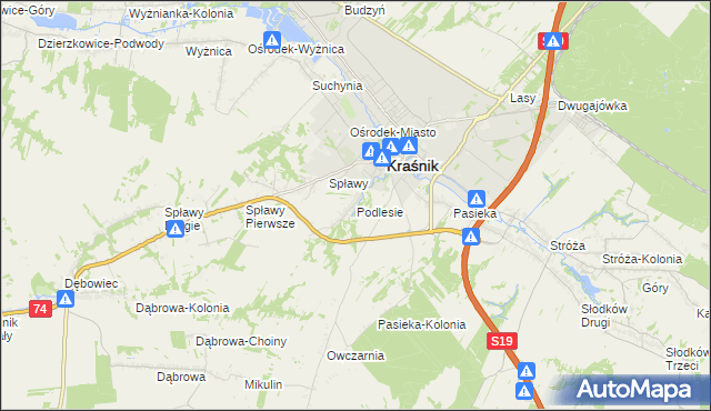 mapa Podlesie gmina Kraśnik, Podlesie gmina Kraśnik na mapie Targeo