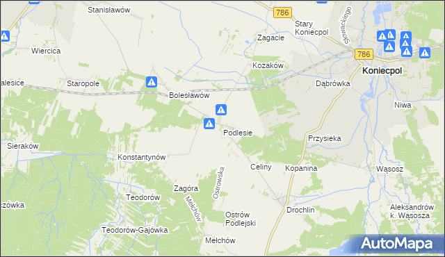 mapa Podlesie gmina Lelów, Podlesie gmina Lelów na mapie Targeo