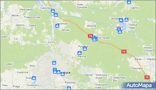 mapa Podlesie gmina Radoszyce, Podlesie gmina Radoszyce na mapie Targeo