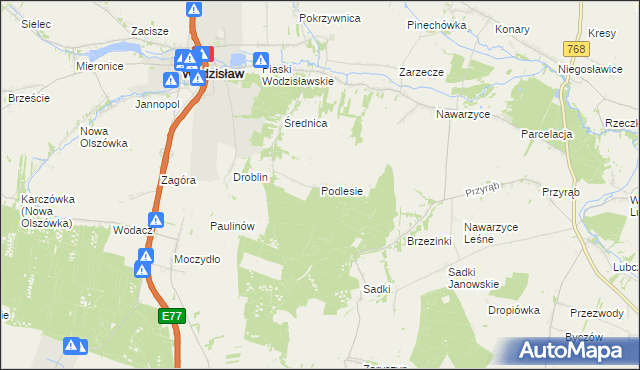 mapa Podlesie gmina Wodzisław, Podlesie gmina Wodzisław na mapie Targeo