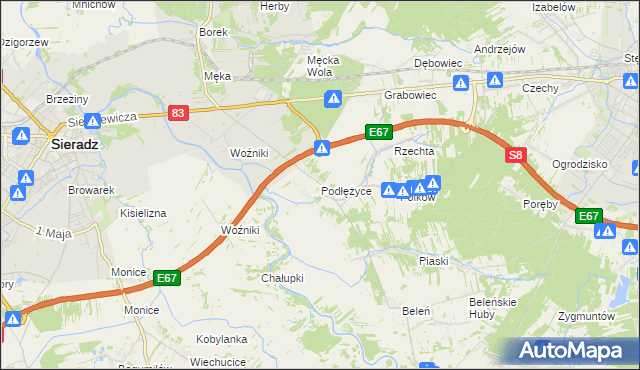 mapa Podłężyce, Podłężyce na mapie Targeo