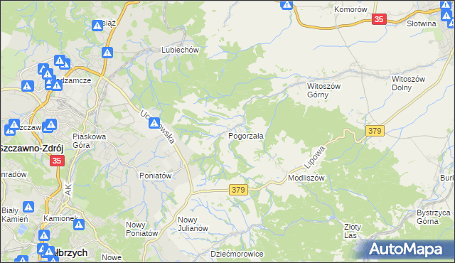 mapa Pogorzała gmina Świdnica, Pogorzała gmina Świdnica na mapie Targeo
