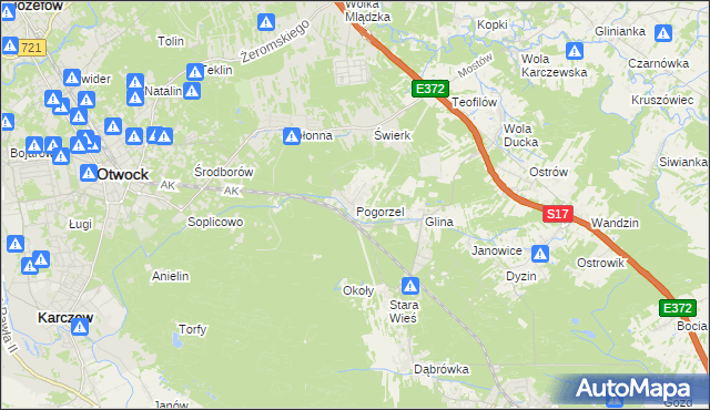 mapa Pogorzel gmina Celestynów, Pogorzel gmina Celestynów na mapie Targeo