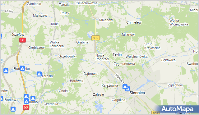 mapa Pogorzel gmina Siennica, Pogorzel gmina Siennica na mapie Targeo
