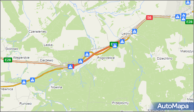 mapa Pogorzelice, Pogorzelice na mapie Targeo