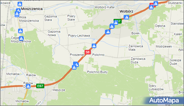 mapa Polichno gmina Wolbórz, Polichno gmina Wolbórz na mapie Targeo