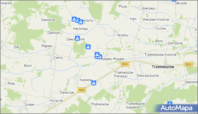 mapa Popławy-Rogale, Popławy-Rogale na mapie Targeo