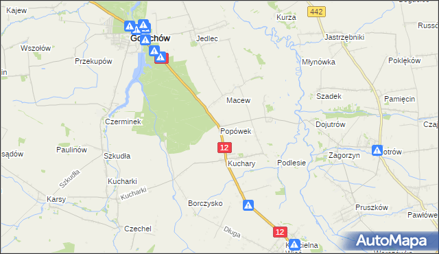 mapa Popówek gmina Gołuchów, Popówek gmina Gołuchów na mapie Targeo