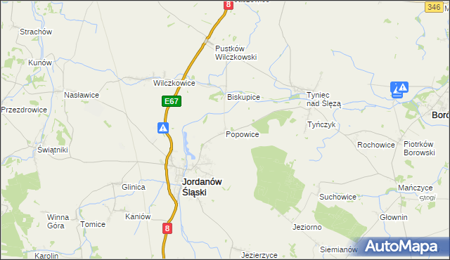 mapa Popowice gmina Jordanów Śląski, Popowice gmina Jordanów Śląski na mapie Targeo