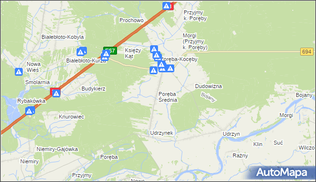 mapa Poręba Średnia, Poręba Średnia na mapie Targeo