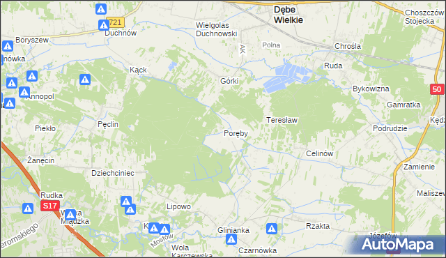 mapa Poręby gmina Wiązowna, Poręby gmina Wiązowna na mapie Targeo