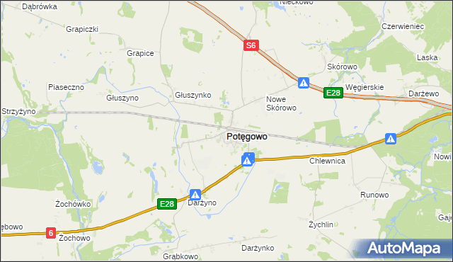 mapa Potęgowo powiat słupski, Potęgowo powiat słupski na mapie Targeo