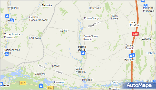 mapa Potok Wielki powiat janowski, Potok Wielki powiat janowski na mapie Targeo