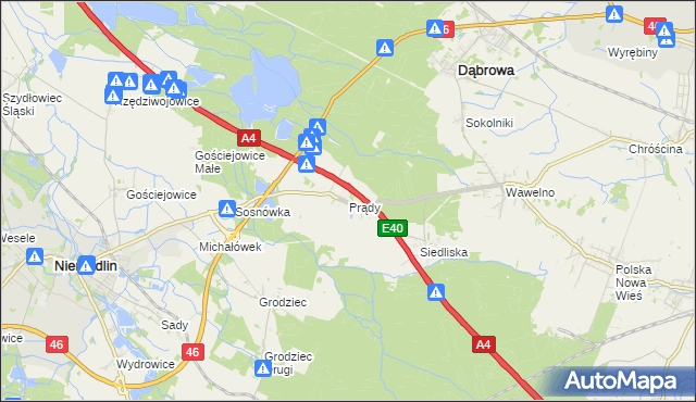 mapa Prądy gmina Dąbrowa, Prądy gmina Dąbrowa na mapie Targeo