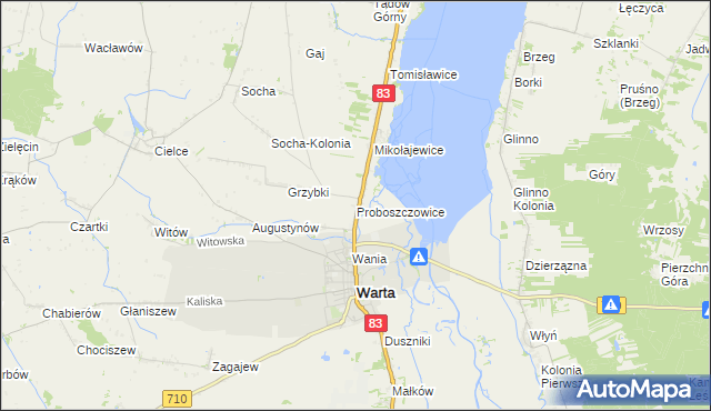 mapa Proboszczowice gmina Warta, Proboszczowice gmina Warta na mapie Targeo