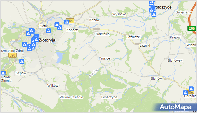 mapa Prusice gmina Złotoryja, Prusice gmina Złotoryja na mapie Targeo