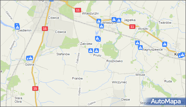 mapa Prusy gmina Jarocin, Prusy gmina Jarocin na mapie Targeo