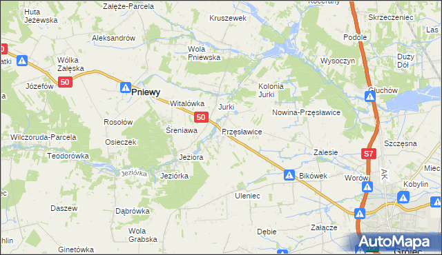 mapa Przęsławice gmina Pniewy, Przęsławice gmina Pniewy na mapie Targeo