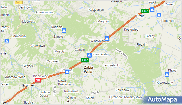 mapa Przeszkoda gmina Żabia Wola, Przeszkoda gmina Żabia Wola na mapie Targeo