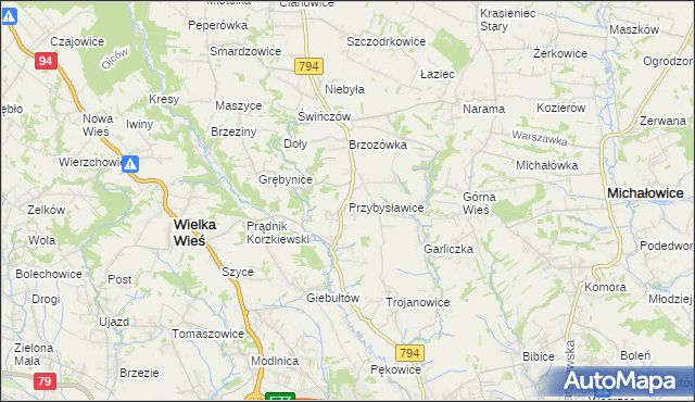 mapa Przybysławice gmina Zielonki, Przybysławice gmina Zielonki na mapie Targeo