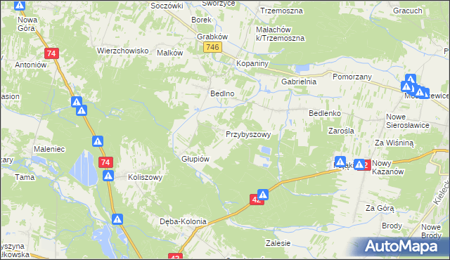 mapa Przybyszowy, Przybyszowy na mapie Targeo