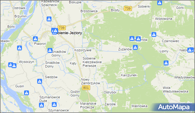 mapa Przydawki gmina Sobienie-Jeziory, Przydawki gmina Sobienie-Jeziory na mapie Targeo