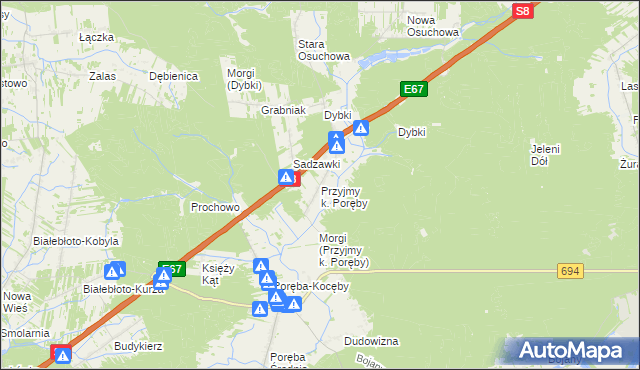 mapa Przyjmy k. Poręby, Przyjmy k. Poręby na mapie Targeo