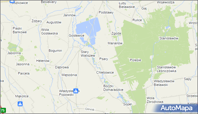 mapa Psary gmina Bielawy, Psary gmina Bielawy na mapie Targeo