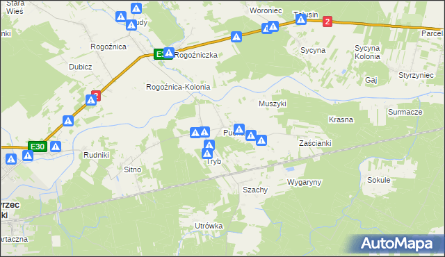 mapa Puchacze gmina Międzyrzec Podlaski, Puchacze gmina Międzyrzec Podlaski na mapie Targeo