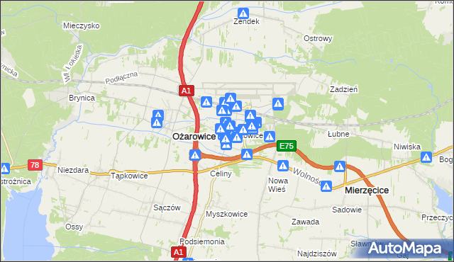 mapa Pyrzowice, Pyrzowice na mapie Targeo