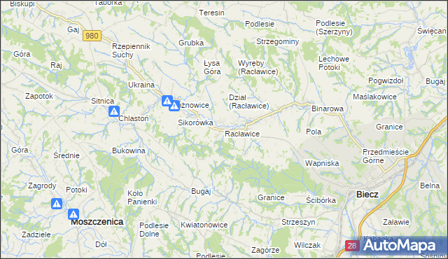 mapa Racławice gmina Biecz, Racławice gmina Biecz na mapie Targeo