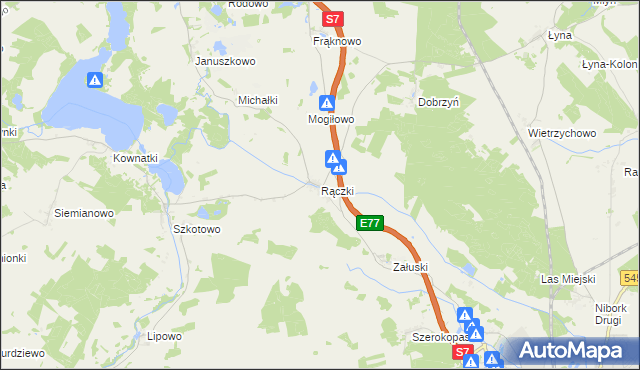 mapa Rączki gmina Nidzica, Rączki gmina Nidzica na mapie Targeo