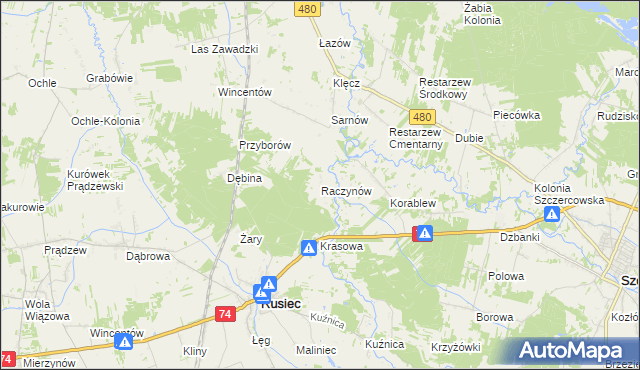 mapa Raczynów, Raczynów na mapie Targeo