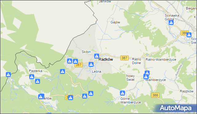 mapa Radków powiat kłodzki, Radków powiat kłodzki na mapie Targeo