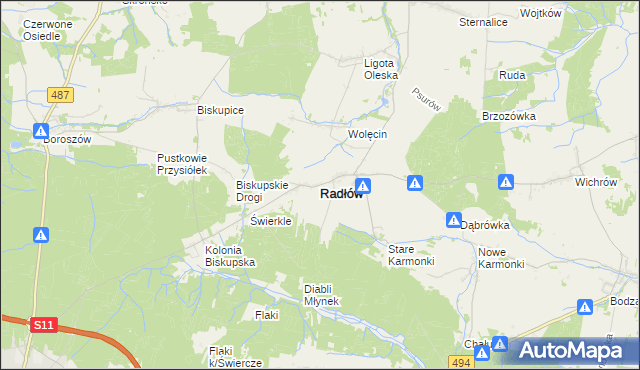 mapa Radłów powiat oleski, Radłów powiat oleski na mapie Targeo