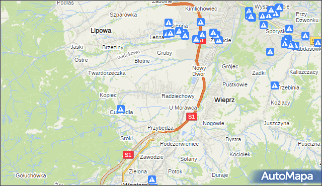 mapa Radziechowy, Radziechowy na mapie Targeo