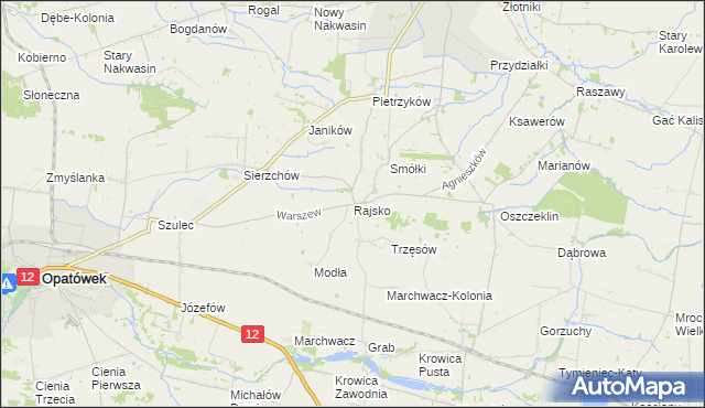 mapa Rajsko gmina Opatówek, Rajsko gmina Opatówek na mapie Targeo