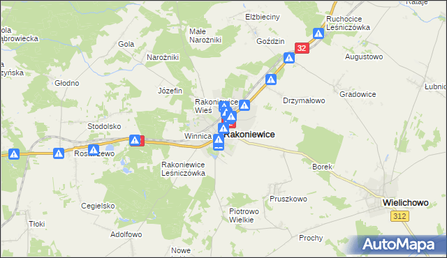 mapa Rakoniewice, Rakoniewice na mapie Targeo