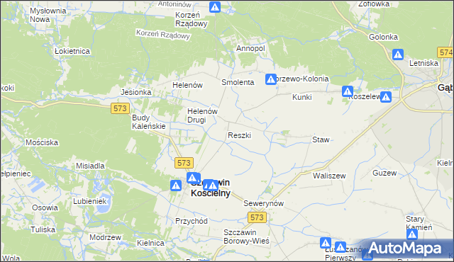 mapa Reszki gmina Szczawin Kościelny, Reszki gmina Szczawin Kościelny na mapie Targeo