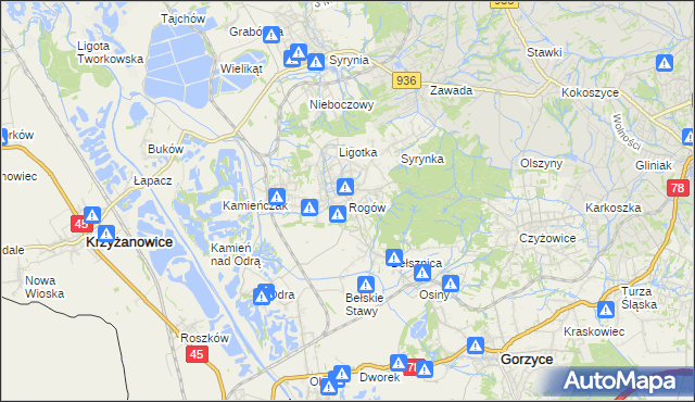 mapa Rogów gmina Gorzyce, Rogów gmina Gorzyce na mapie Targeo