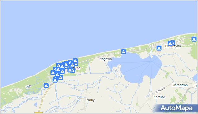 mapa Rogowo gmina Trzebiatów, Rogowo gmina Trzebiatów na mapie Targeo