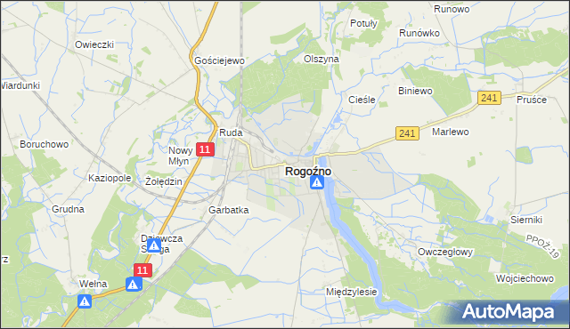 mapa Rogoźno powiat obornicki, Rogoźno powiat obornicki na mapie Targeo