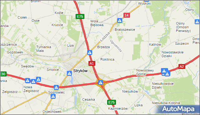 mapa Rokitnica gmina Stryków, Rokitnica gmina Stryków na mapie Targeo
