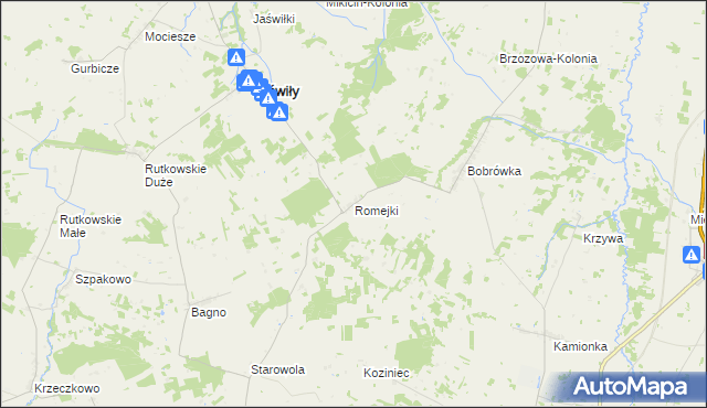 mapa Romejki gmina Jaświły, Romejki gmina Jaświły na mapie Targeo
