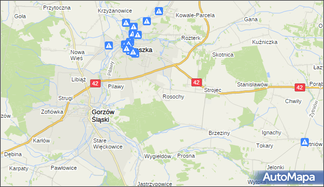mapa Rosochy gmina Praszka, Rosochy gmina Praszka na mapie Targeo