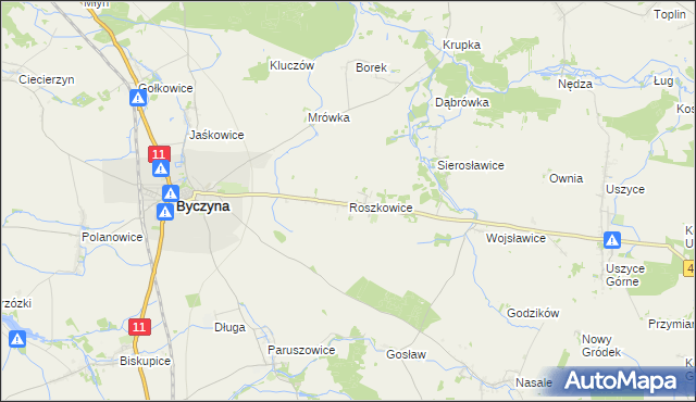 mapa Roszkowice gmina Byczyna, Roszkowice gmina Byczyna na mapie Targeo